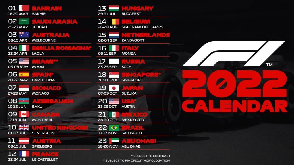 2022 f1 calendar