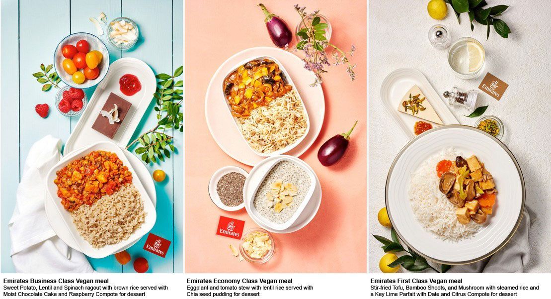 Emirates Vegan meals in each class