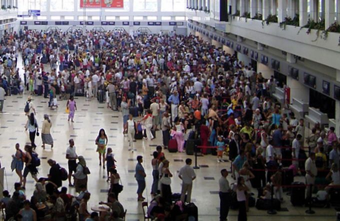 Antalya Airport crowd at check in