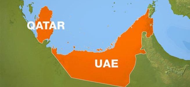 Qatar - UAE on map