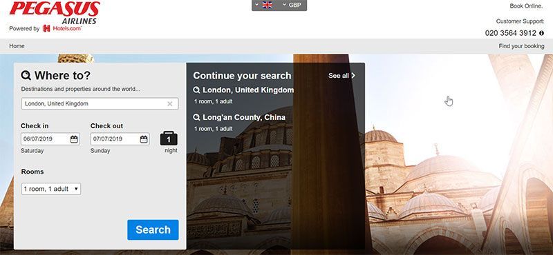 Pegasus partners with Hotels.com