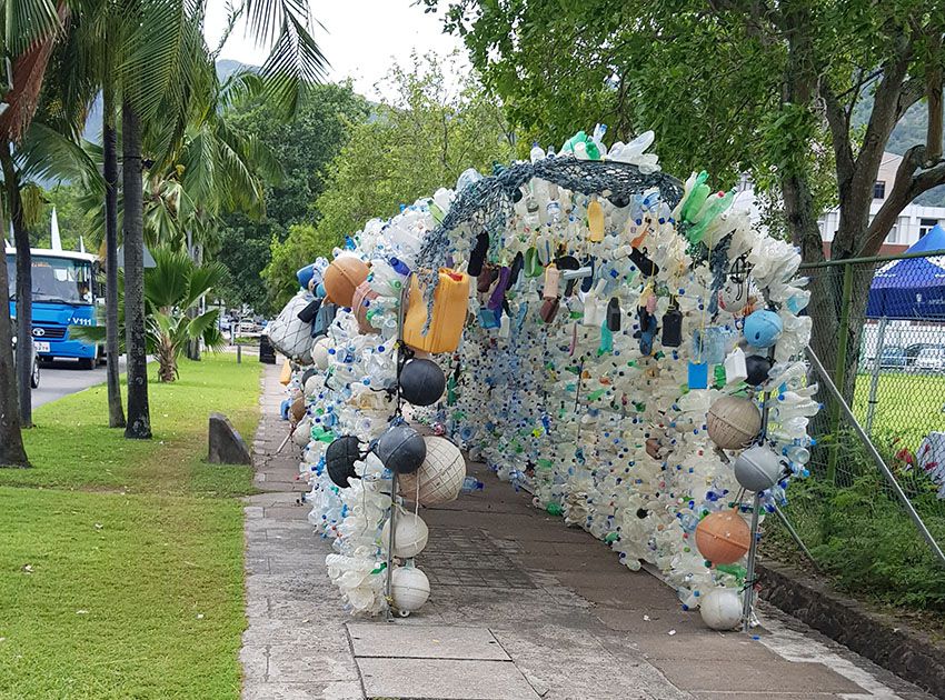 Plastic Ocean Arch in Seychelles