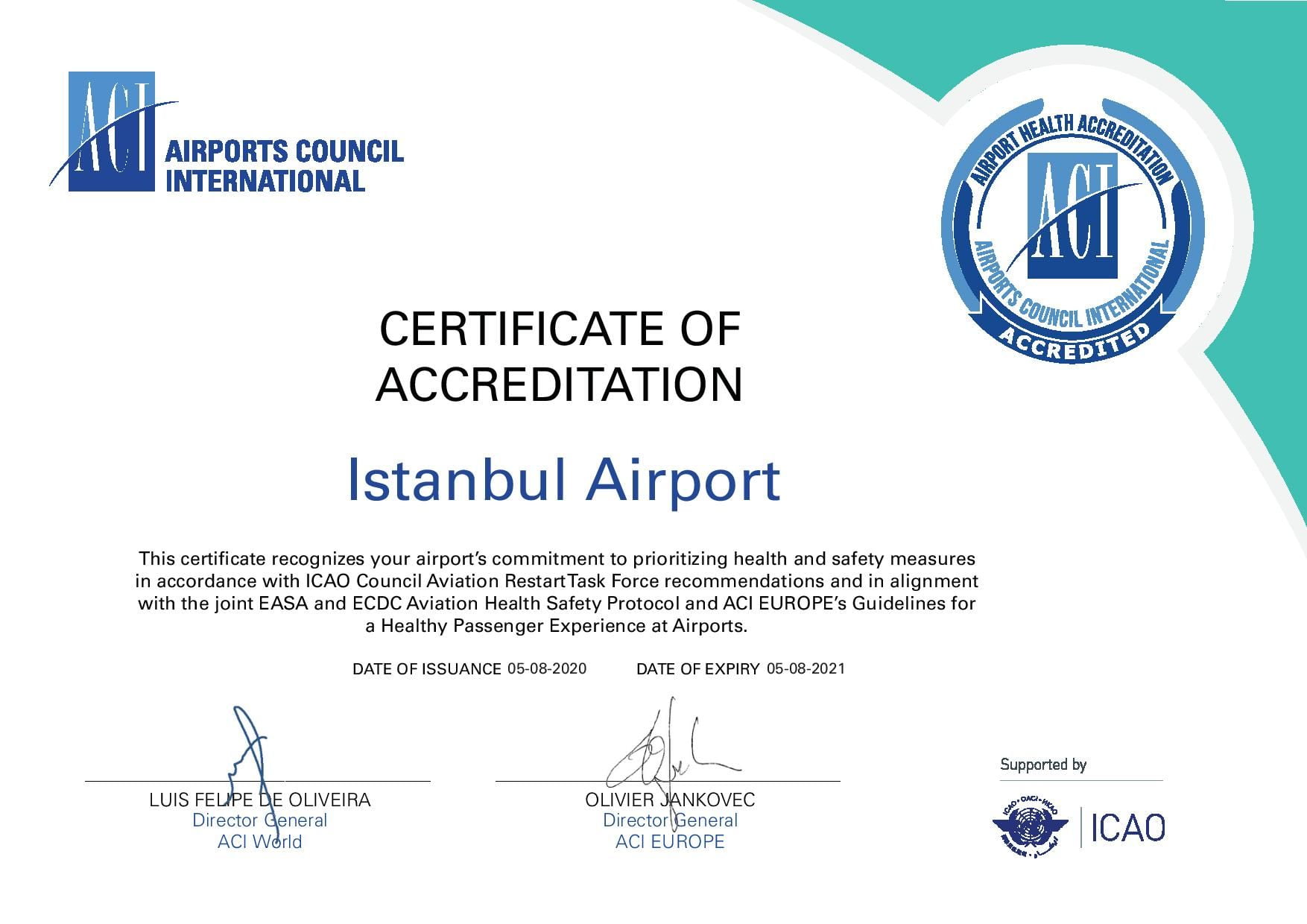 Istanbul Airport First To Achieve Aci Airport Health Accreditation 3 ACI Airport Health Accreditation Certificate Istanbul