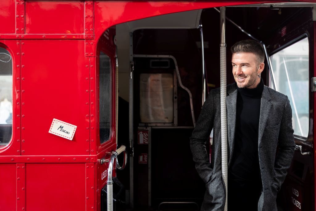 David Beckham at the backside of a London double-decker bus