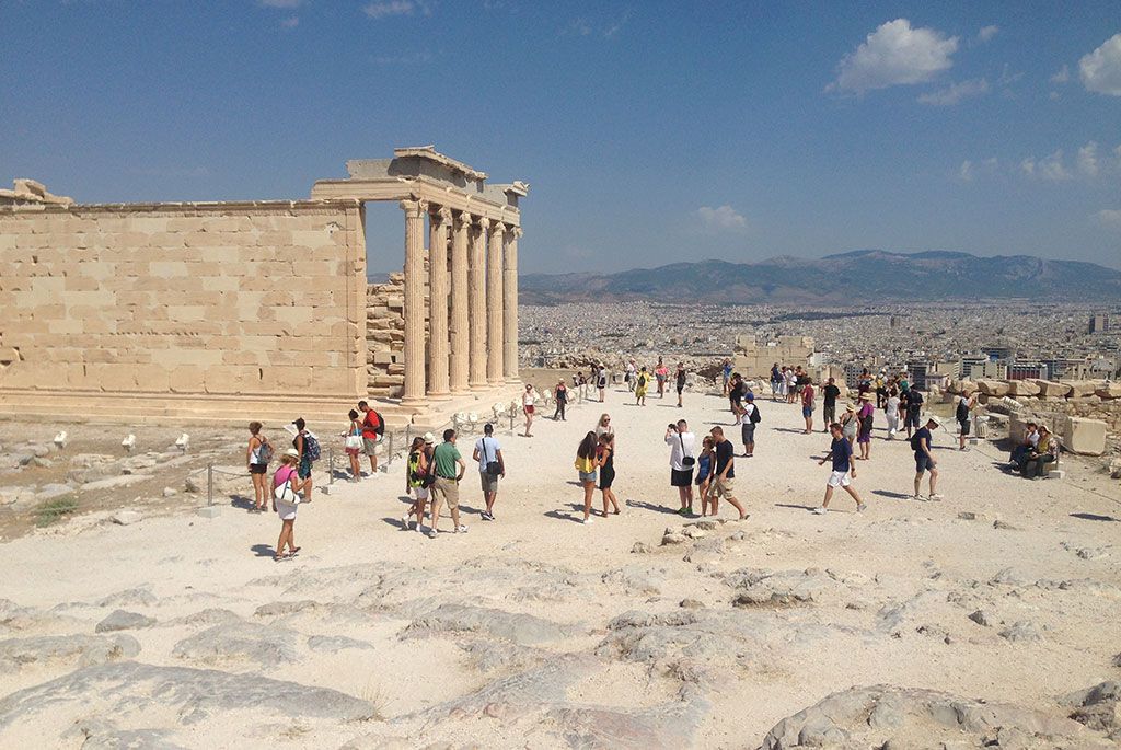 tourists visiting Acropolis in Athens