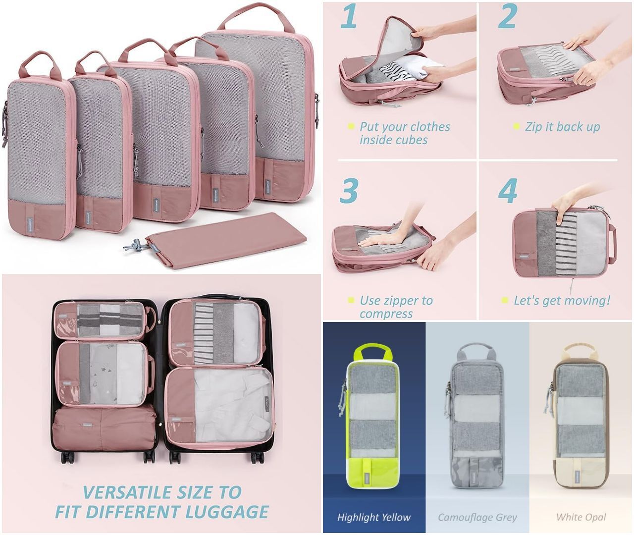 BAGSMART Compression Packing Cubes collage