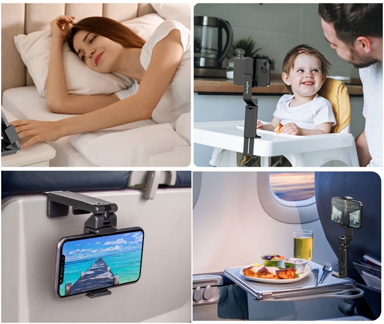 Universal In Flight Airplane Phone Holder Mount collage