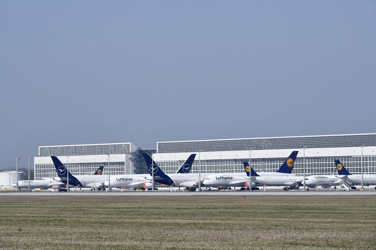 Munich Airport parked Lufthansa planes