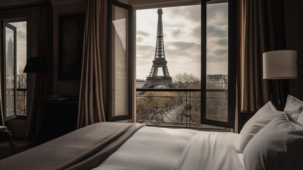 Paris hotel room with Eiffel Tower view