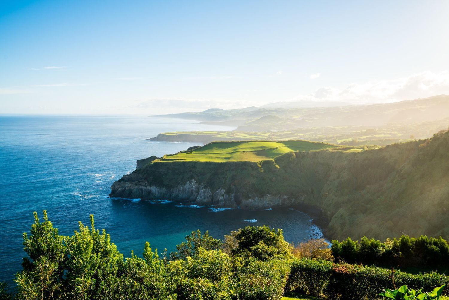 Amazing view green cliff near sea Azores Archipelago in Portugal