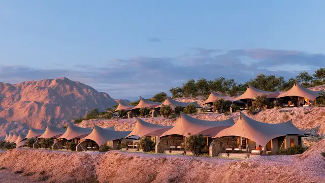 Tenthouses rendering for the upcoming Mantis Al Baha eco-luxury resort to open in Saudi Arabia