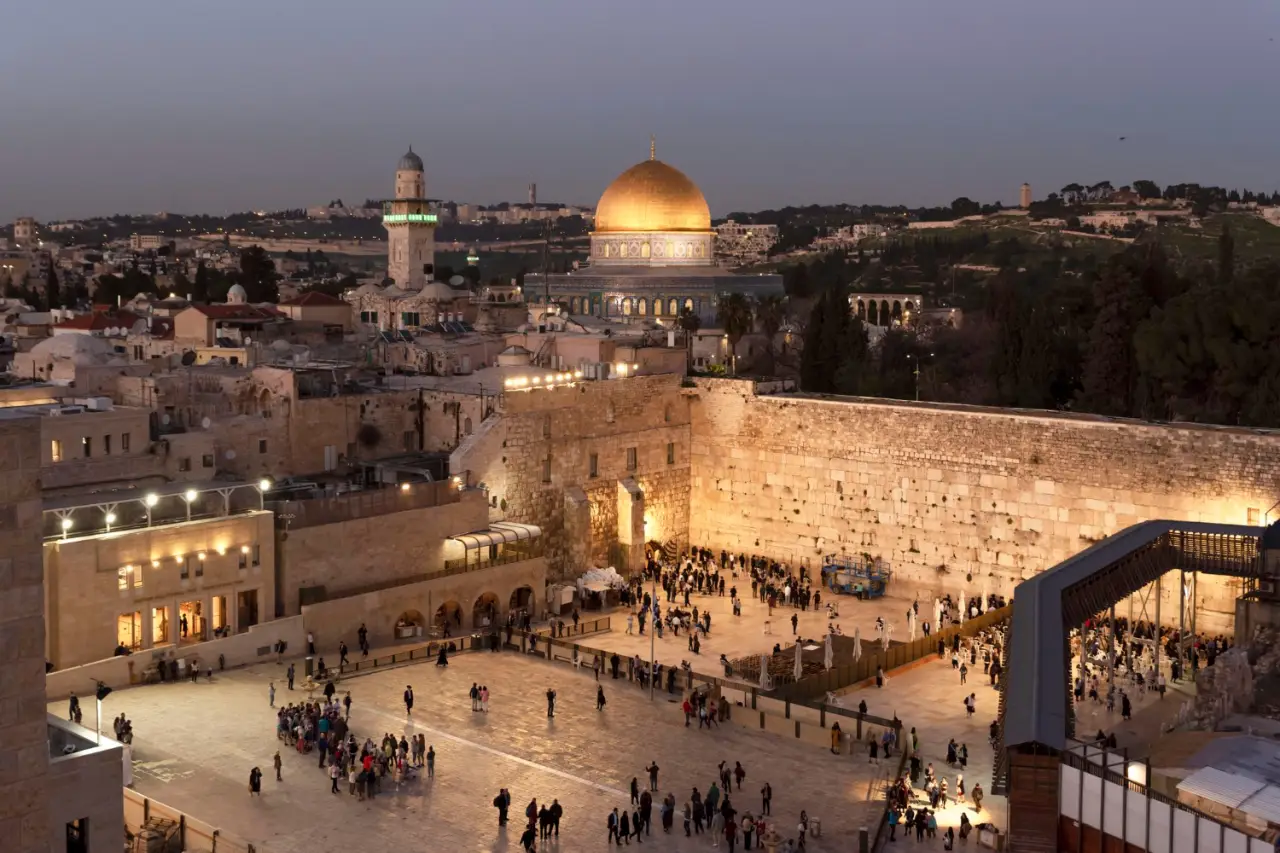 Old Jerusalem, The Wall of Tears, Israel night shot with people