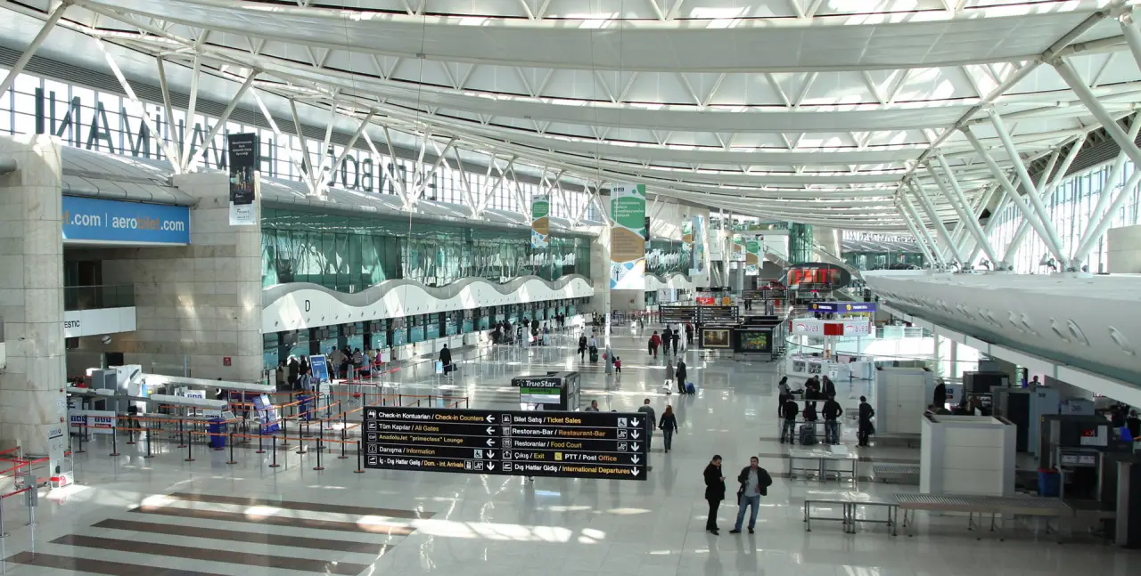 Inside the passenger terminal of TAV Esenboğa Airport in Ankara Turkiye