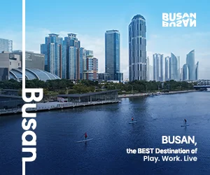 Busan city view from sea with skyscrapers, best destination for play, work, live