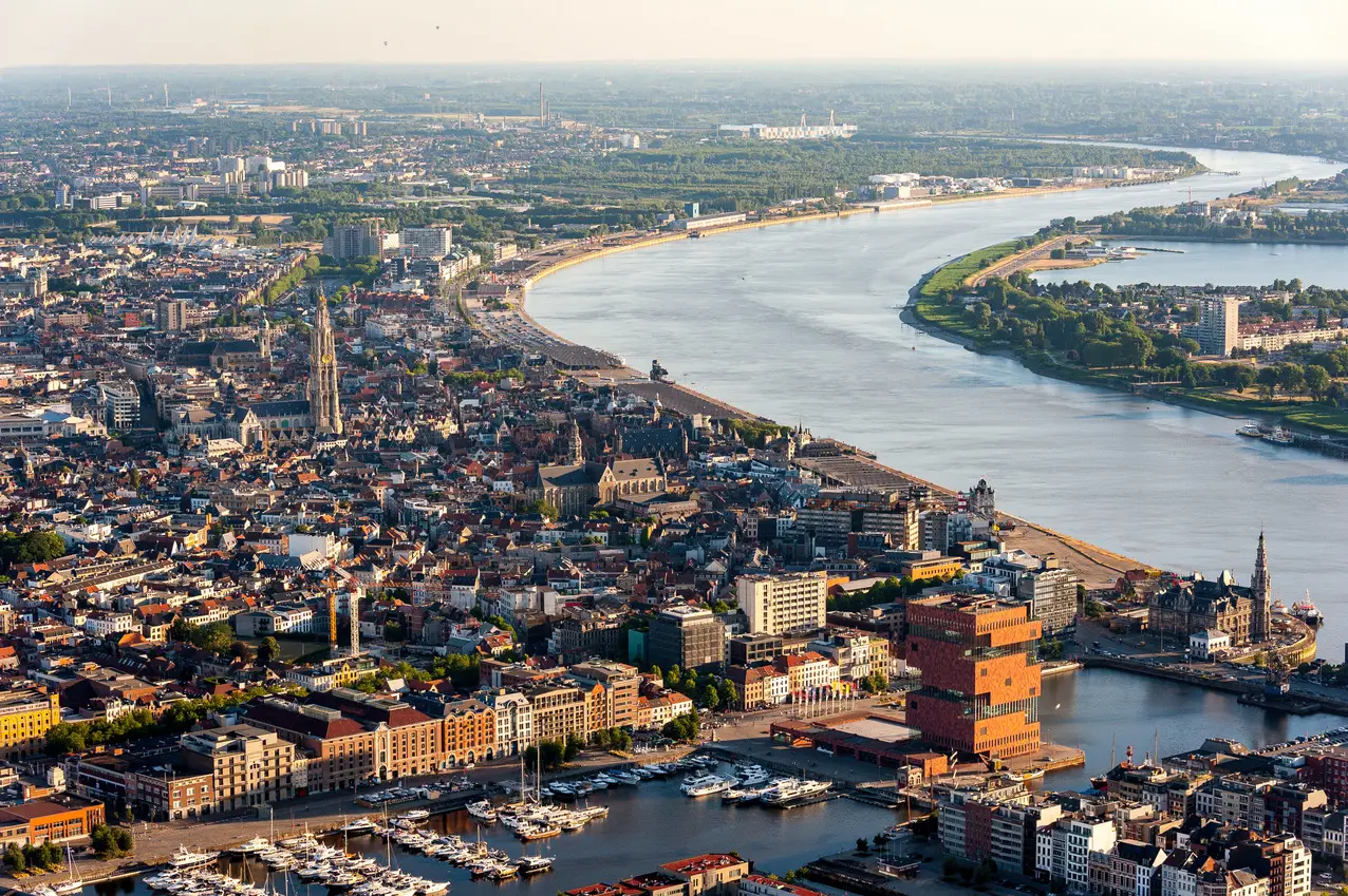 Aerial view of Antwerp city in Belgium