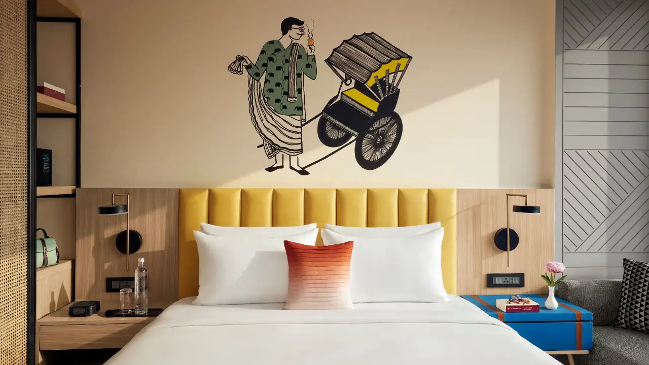 Bed and bedroom of the new Hyatt Centric Ballygunge Kolkata hotel