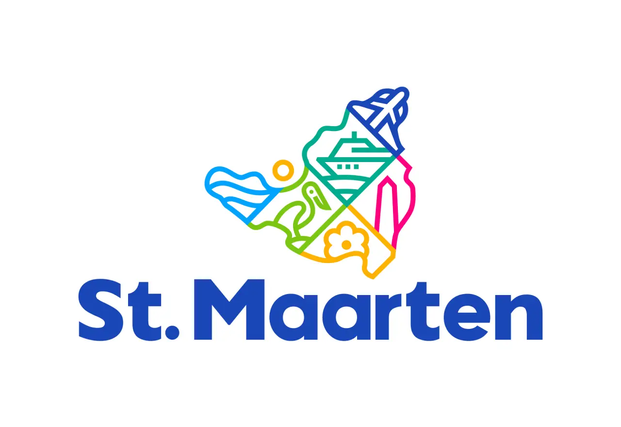 colorful logo of St. Maarten island, different colors for each region