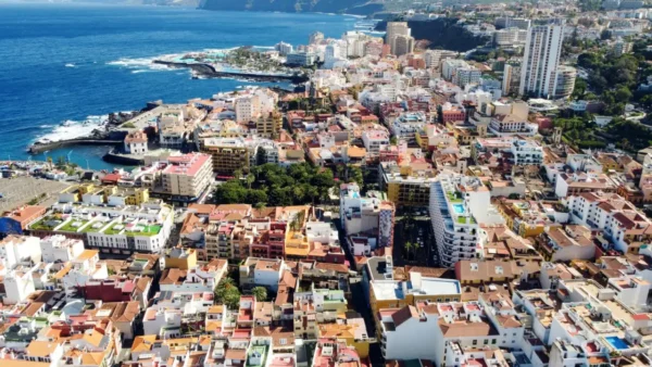 Aerial drone view of Puerto de la Cruz in Tenerife Canary Islands