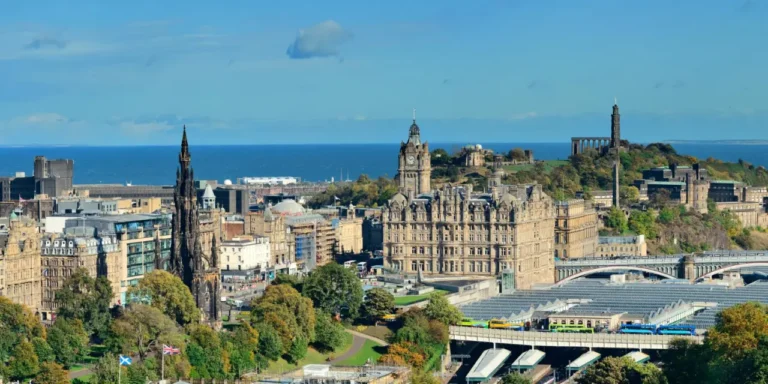 Edinburgh city rooftop view with historical architectures