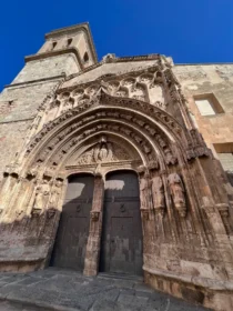 stunning door of Iglesia del Salvador in Requena, Spain. This beautiful church entrance features intricate architectural details and rich historical significance.