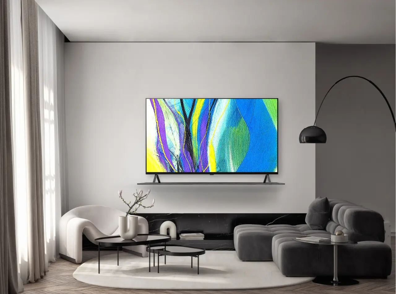 Lg Debuts New Line Of Oled 4K Uhd Smart Hotel Tvs At The Hospitality Show 2 LG AM960H Series OLED 4K UHD Smart Hotel TV displayed in a modern living room.