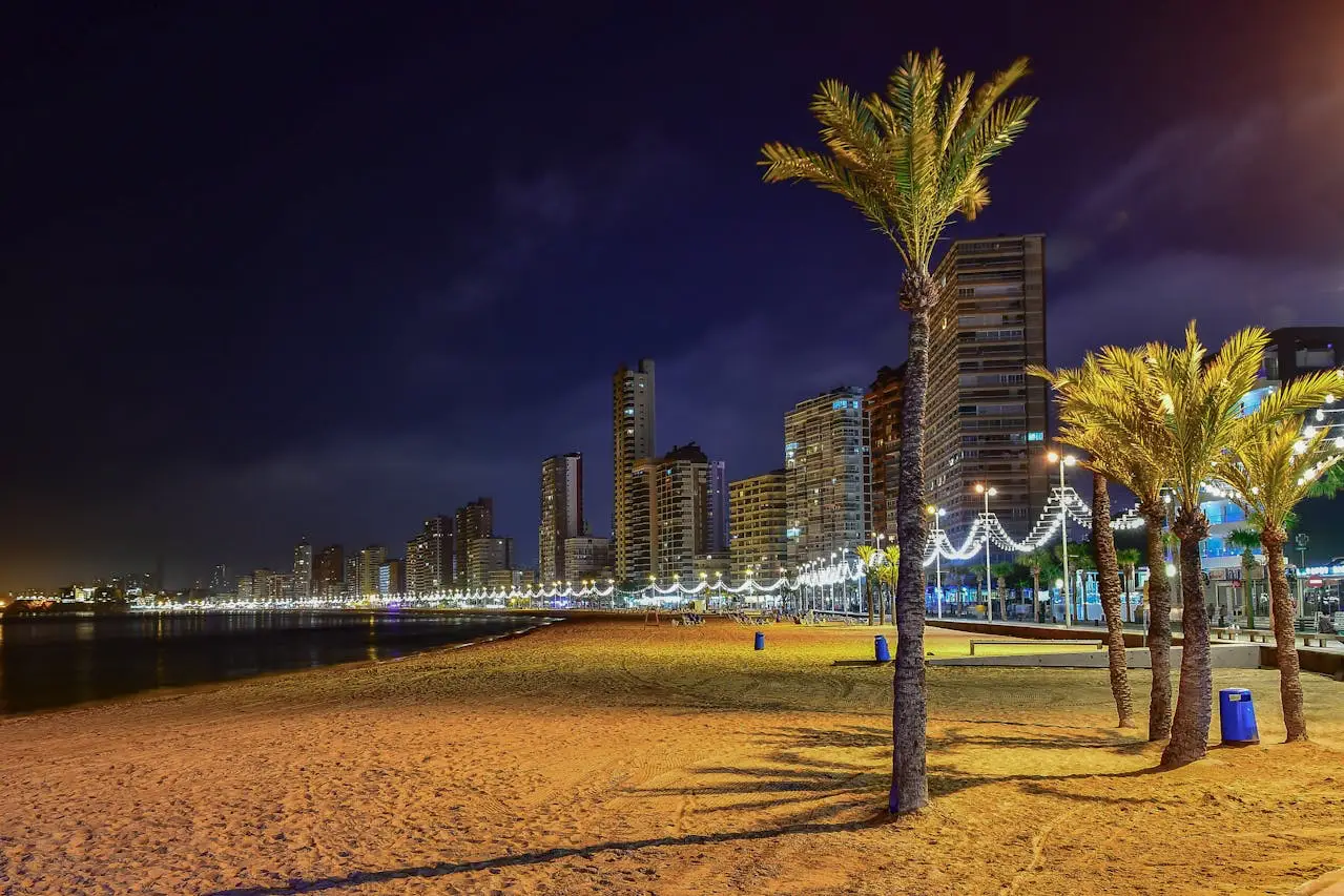 benidorm beach night skyline