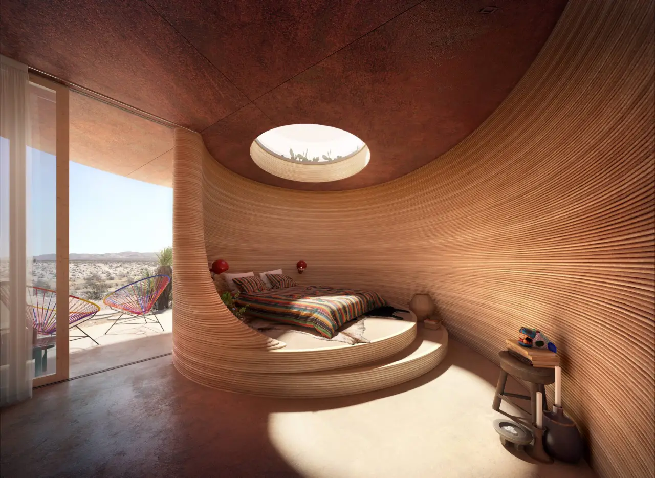 el cosmico 3d printed hotel room interior marfa
