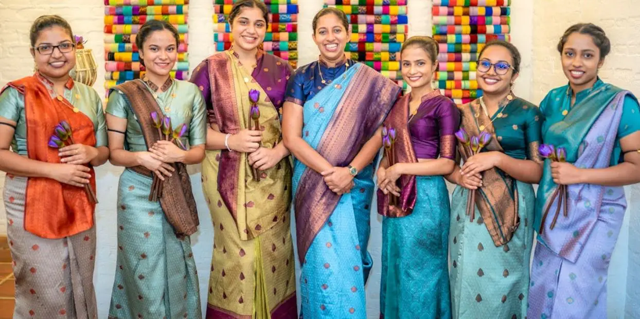 Sri Lanka’s First Hotel Fully Managed And Staffed By Women 14 Female staff members at Amba Yaalu Kandalama, Sri Lanka’s first hotel managed entirely by women, dressed in vibrant traditional sarees.