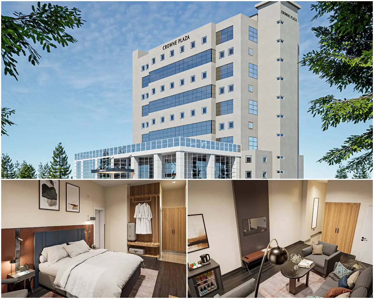 Renderings of Crowne Plaza Istanbul West, featuring the hotel’s modern exterior and stylish interior spaces.