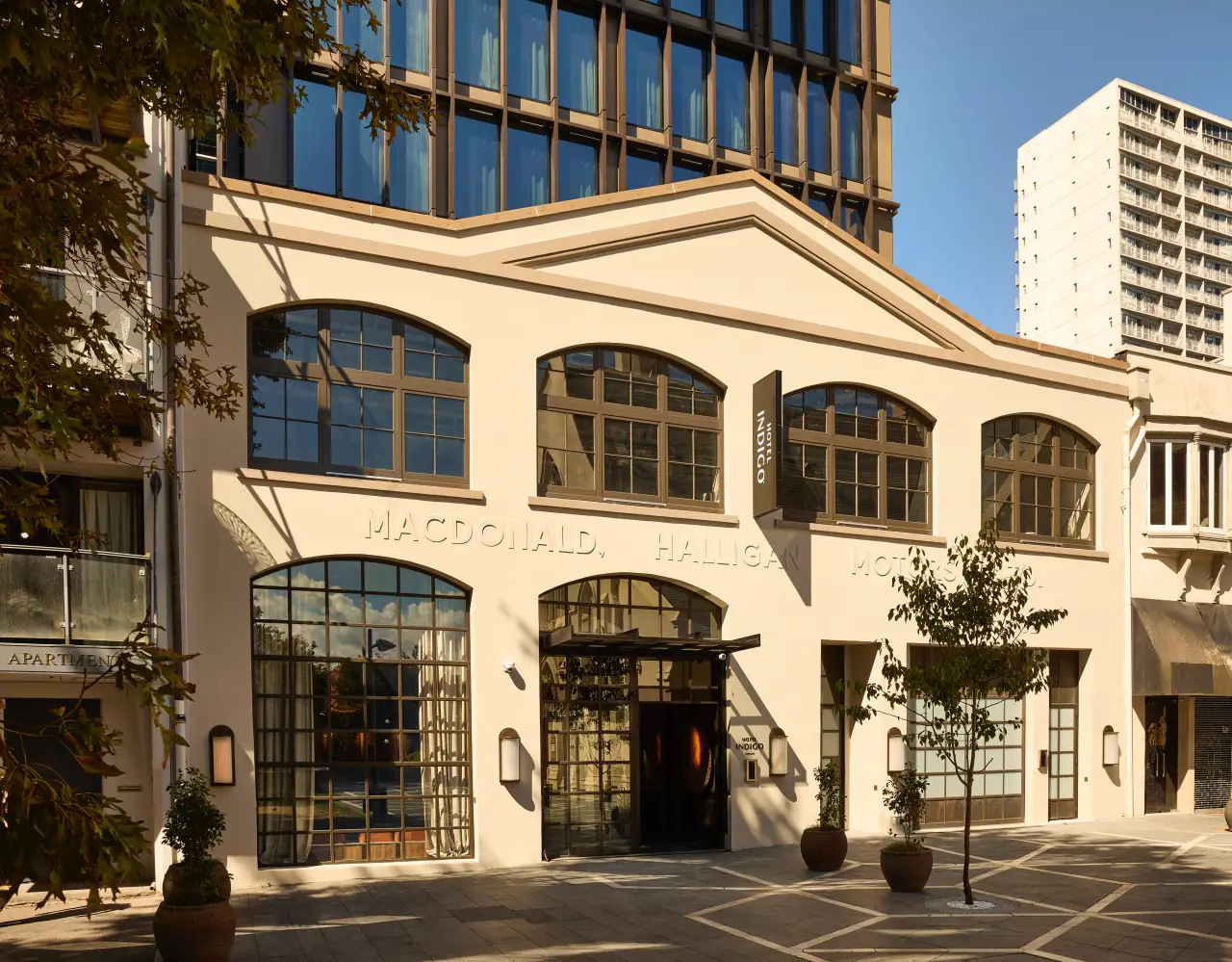 Hotel Indigo Auckland exterior facade blending heritage and modern design