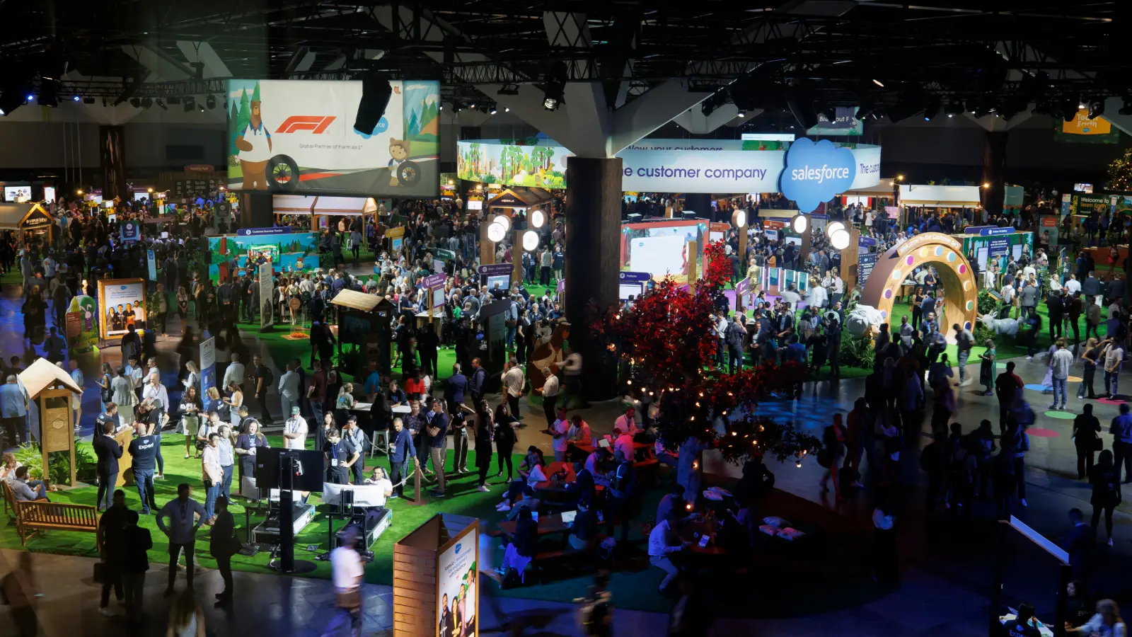 Crowd attending Salesforce World Tour event at ICC Sydney with interactive booths and digital displays