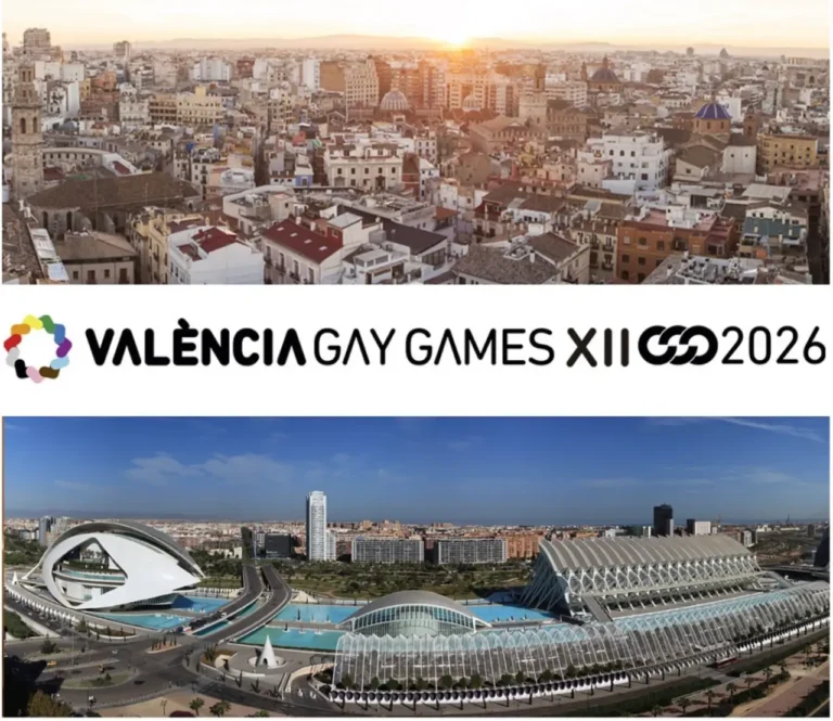 Panoramic views of Valencia with the official logo for the 2026 Gay Games