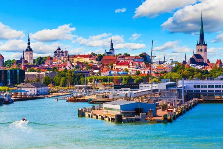 Tallinn, Estonia skyline with historic Old Town and harbor in summer
