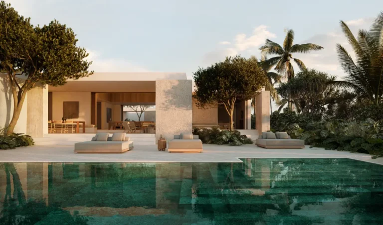 Luxury Travel 23 Modern beachfront Janu residence with private pool, surrounded by tropical greenery in Turks and Caicos