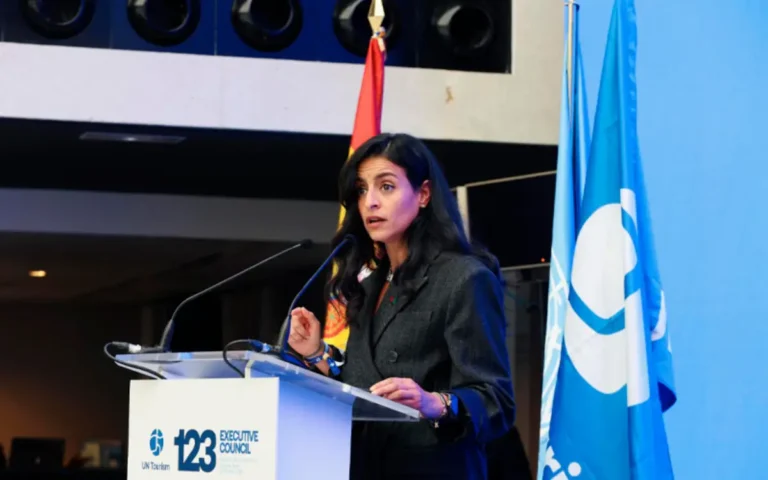 Shaikha Al Nowais speaks at the 123rd UN Tourism Executive Council meeting