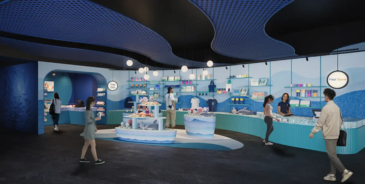 The New Singapore Oceanarium Opens, Connects Visitors To Marina Conservation 8 Guests browse marine-themed merchandise and sustainable products at the Singapore Oceanarium’s Tidal Trove store and Tide Deli café area.