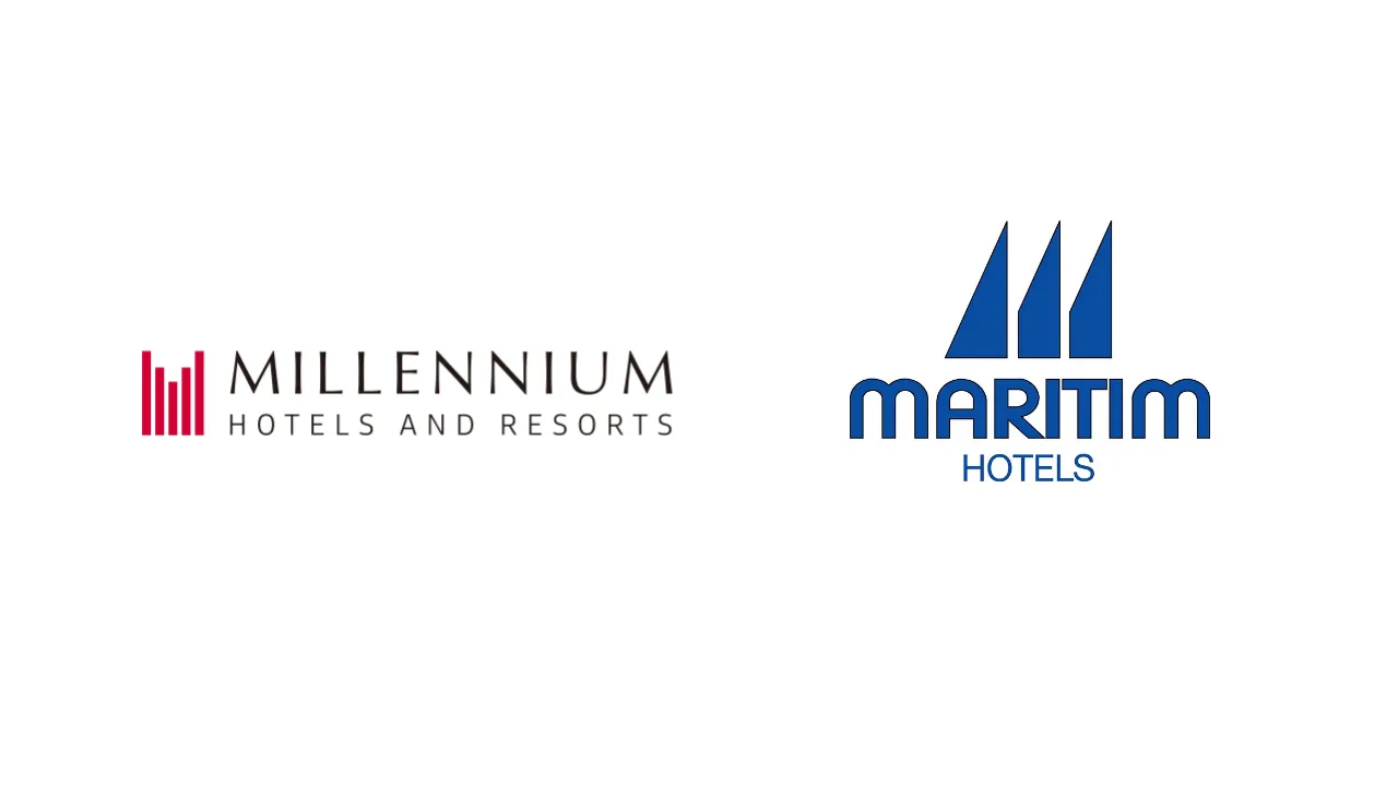 Maritim Hotels And Millennium Hotels Launch Global Loyalty Partnership 2 Logos of Millennium Hotels and Resorts and Maritim Hotels displayed side by side.