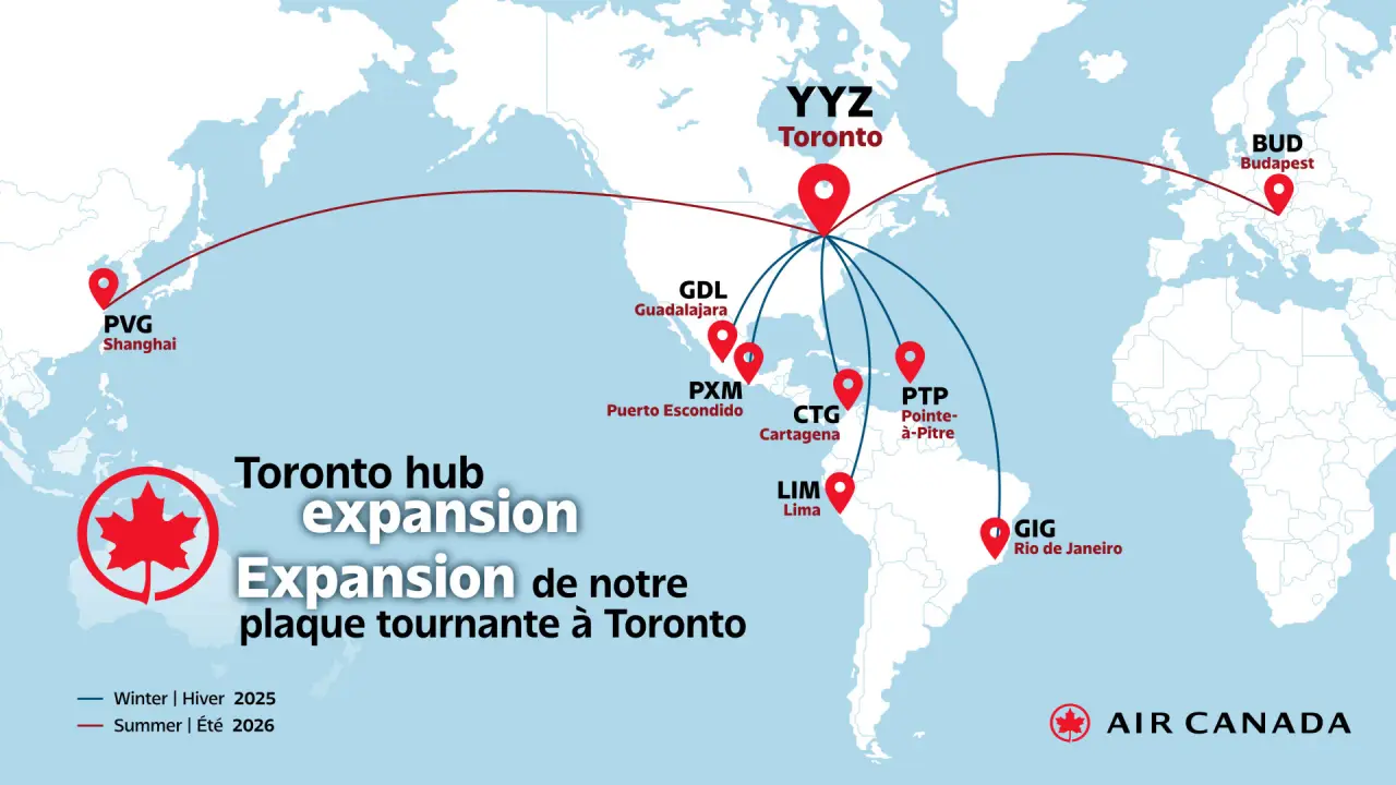 Air Canada Toronto hub expansion routes for Winter 2025 and Summer 2026