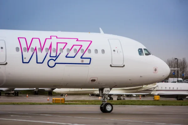 Wizz Air Airbus A321 aircraft on airport taxiway
