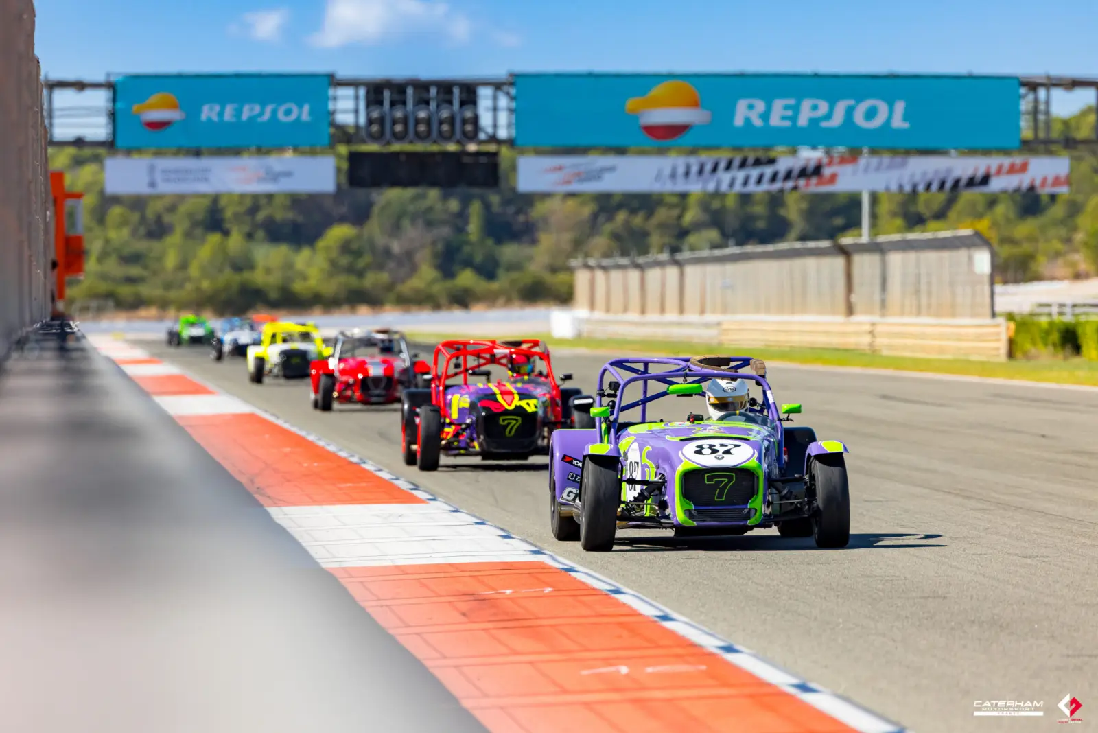 Caterham Motorsport race cars competing on track at Circuit Ricardo Tormo in Valencia