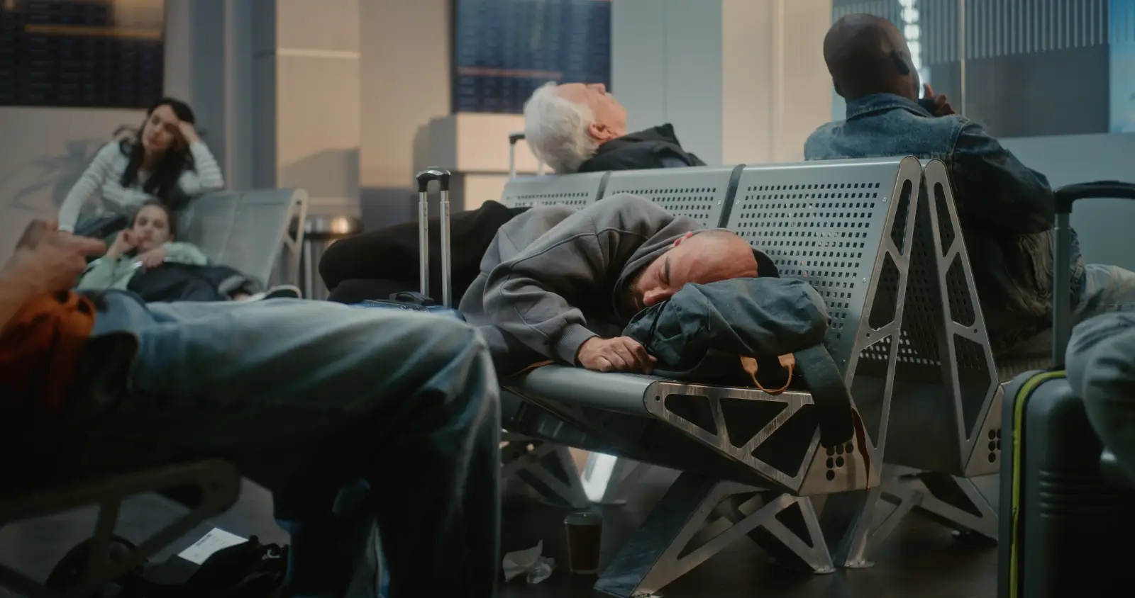 Why Madrid Barajas Airport Passengers Are Facing 65-Minute Delays 6 Passengers sleeping and waiting an airport during delays caused by a strike.