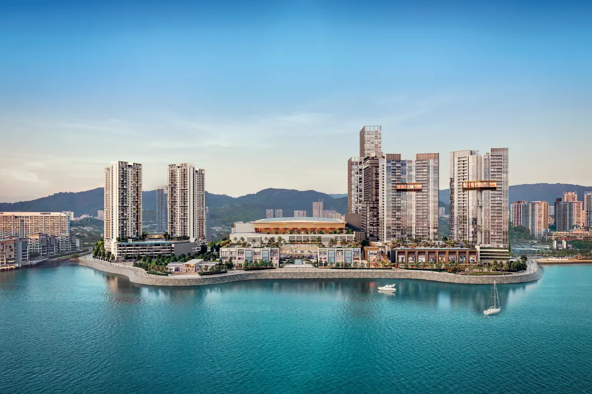 The Us$1 Billion Penang Waterfront Convention Centre Will Open Its Doors In October 2025 48 Aerial view of Penang Waterfront Convention Centre and The Light City development along the coastline, with high-rise towers and waterfront promenade.