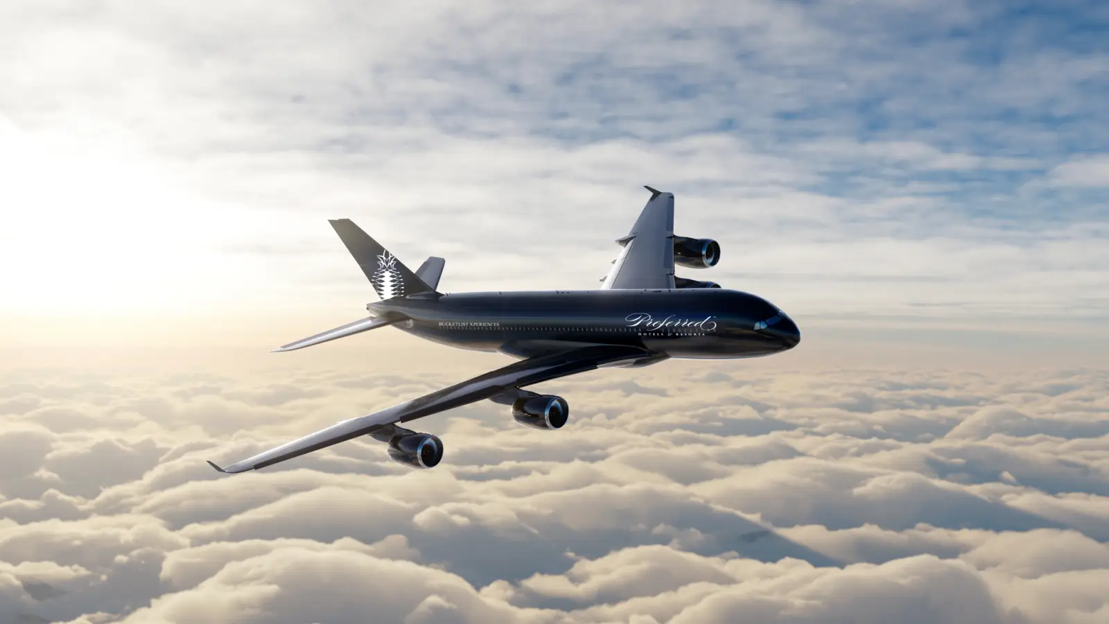 Have $267,000 To Spare For Two? Hop On Preferred Hotels &Amp; Resorts’ First Private Jet Experience That Starts From Singapore 6 Luxury black private jet with Preferred Hotels & Resorts branding flying above the clouds.