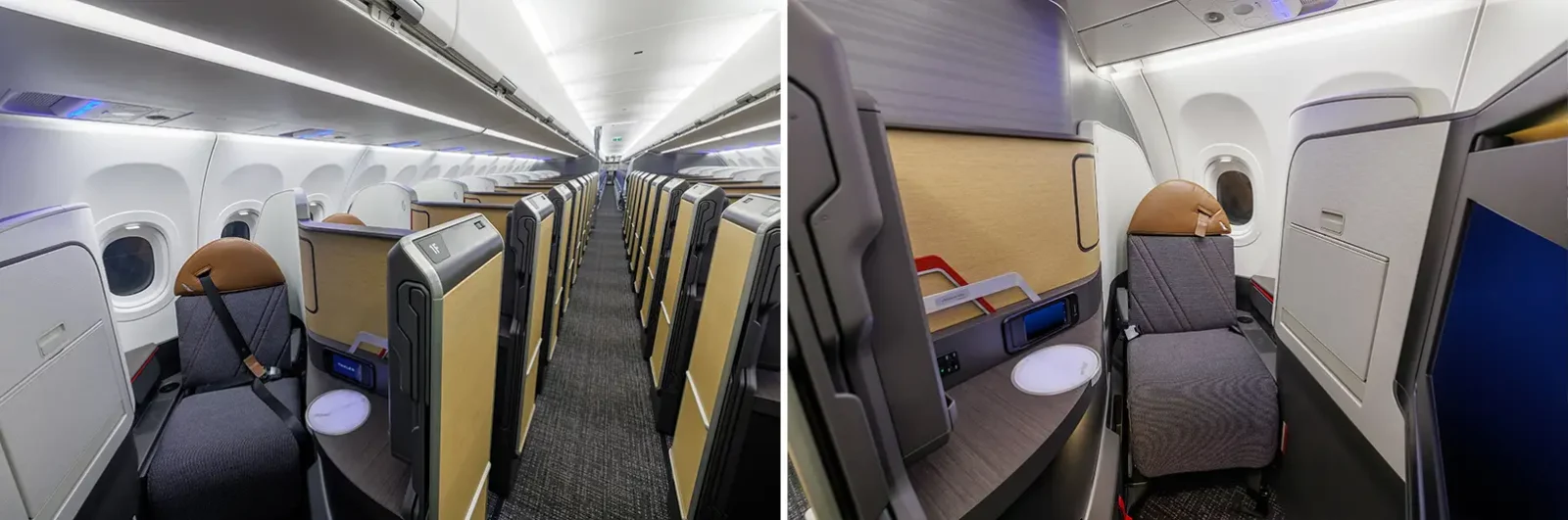 American Airlines A321XLR Flagship Suite cabin with lie-flat seats and privacy doors