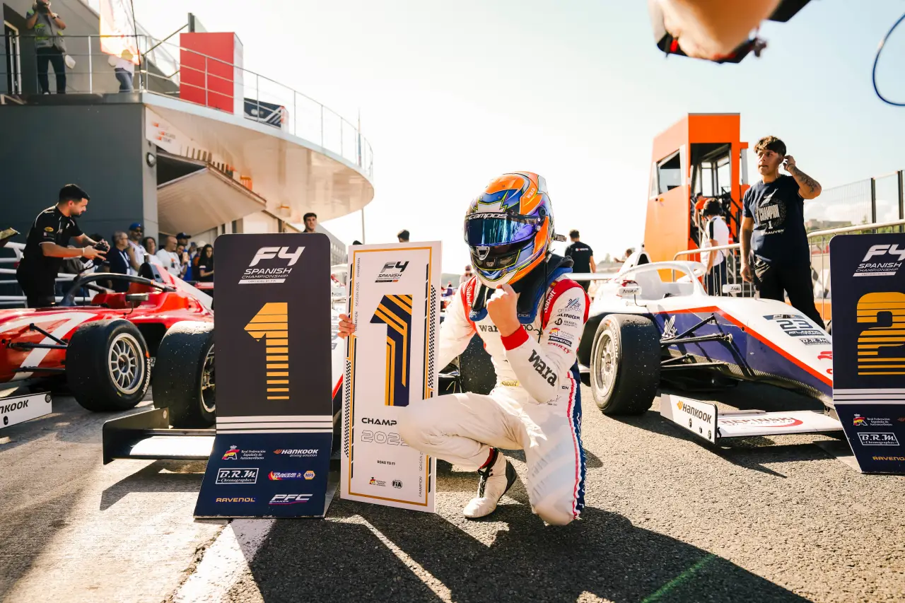 Teen Prodigy Thomas Strauven Wins Spanish Formula 4 Title At Valencia Circuit 2 Thomas Strauven celebrates his Spanish Formula 4 championship victory beside his race car at Circuit Ricardo Tormo.