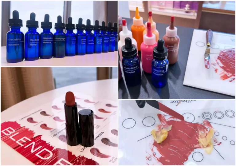 ustom lipstick pigments, essences, and blending tools displayed at Holland America Line’s new Blend Bar, the first lipstick blending bar at sea.