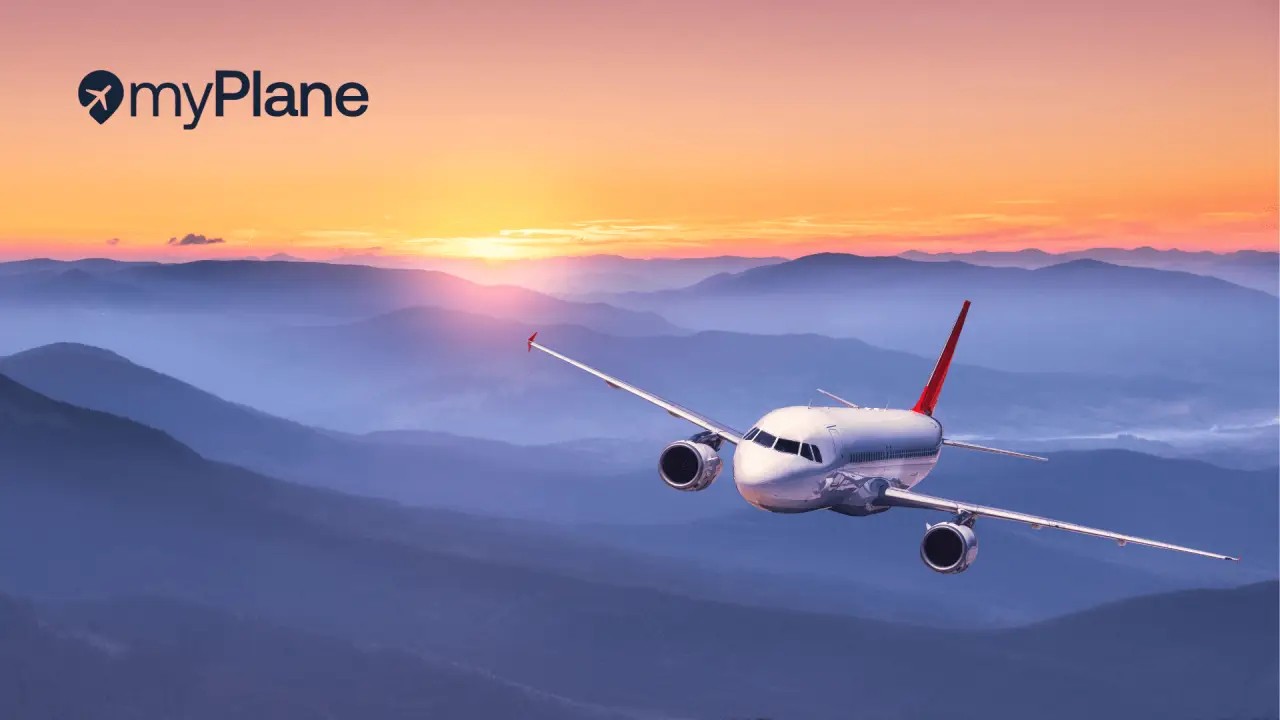 What Happens When AI Starts Setting Charter Flight Prices? 19 Airplane flying above mountain landscape at sunrise with myPlane logo
