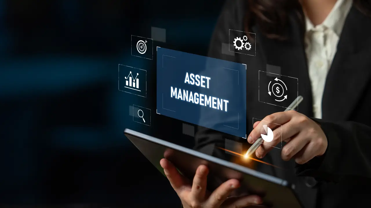 Business professional using tablet for digital asset management