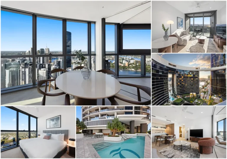 Luxury Travel 14 Interior and exterior views of Avani Living Queen’s Wharf Residences in Brisbane, featuring modern suites, city skyline vistas and pool facilities.