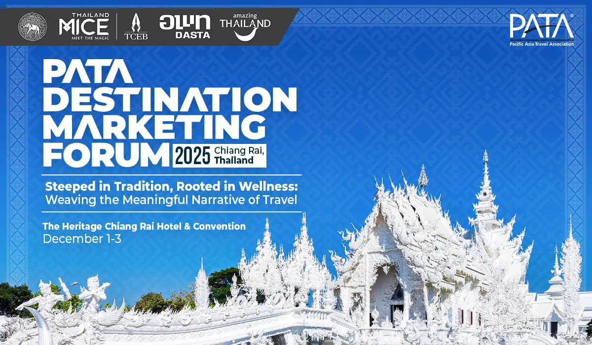 Pata And Tceb Unveil Full Programme For Pata Destination Marketing Forum 2025 7 PATA Destination Marketing Forum 2025 banner featuring event details and the White Temple in Chiang Rai.